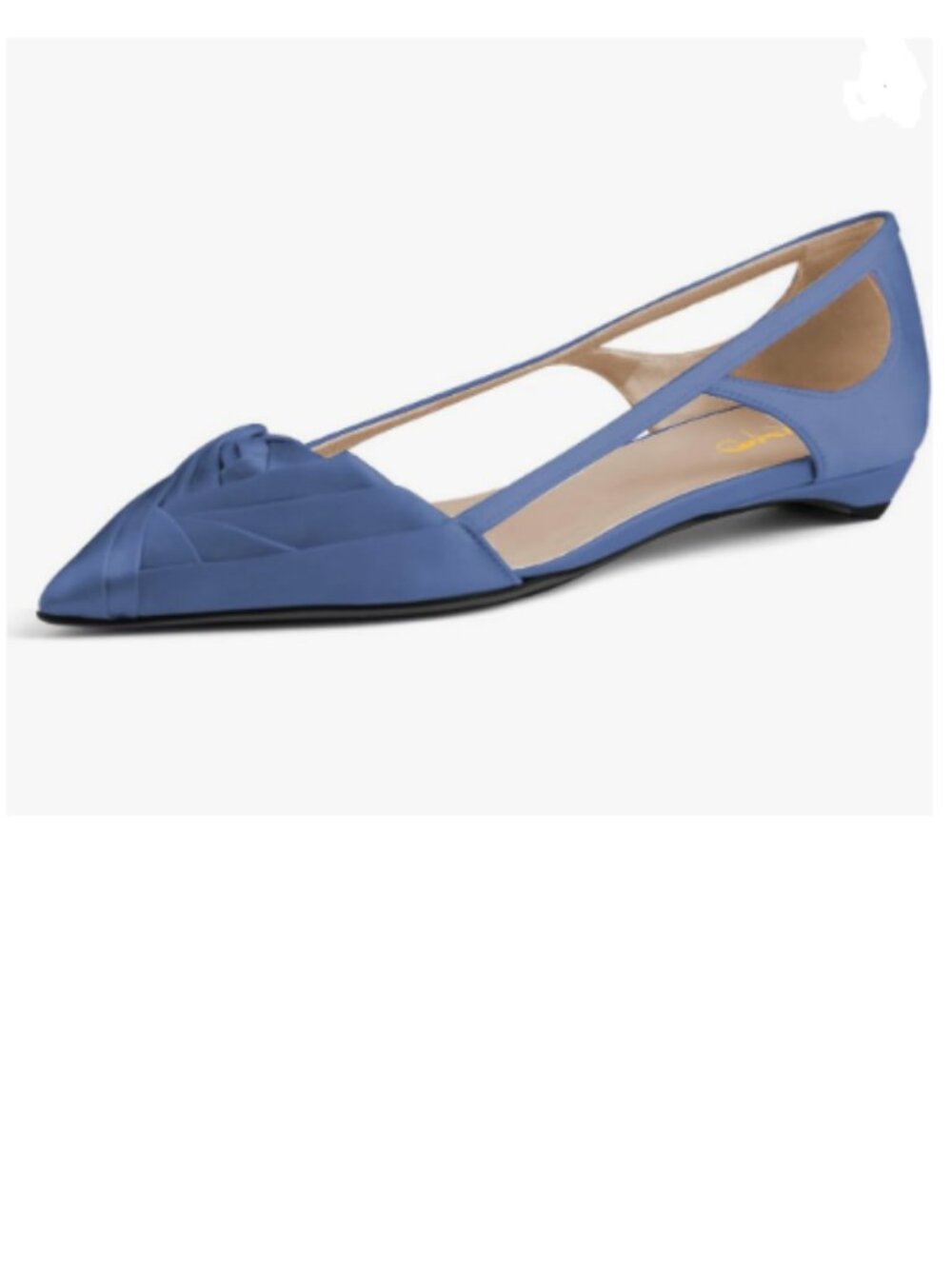 XYD Blue Pointed Toe D'Orsay Flats Cut-Out Low Heel Spring Summer Satin Shoes